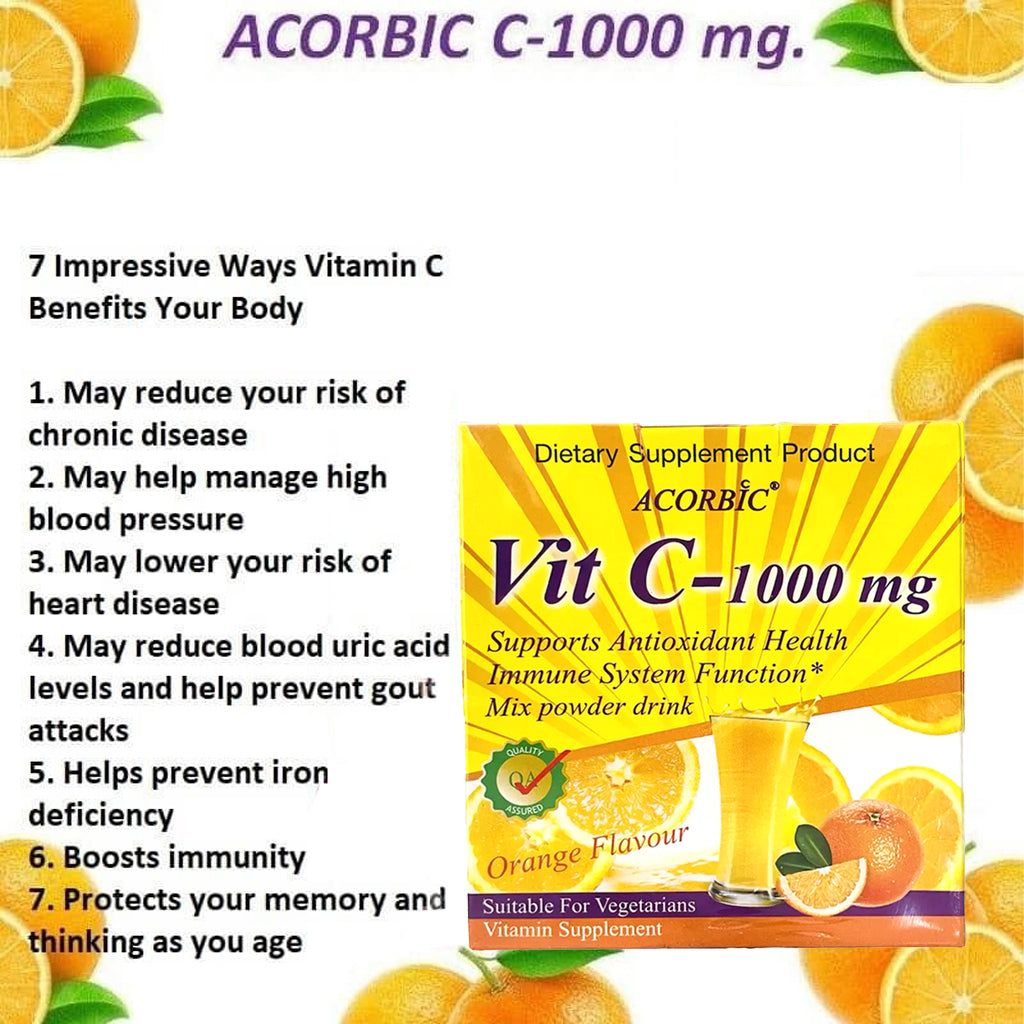 Acorbic Vit C – 1000mg Mix Powder Drink 12g x 10 Sachets - Orange Flavour