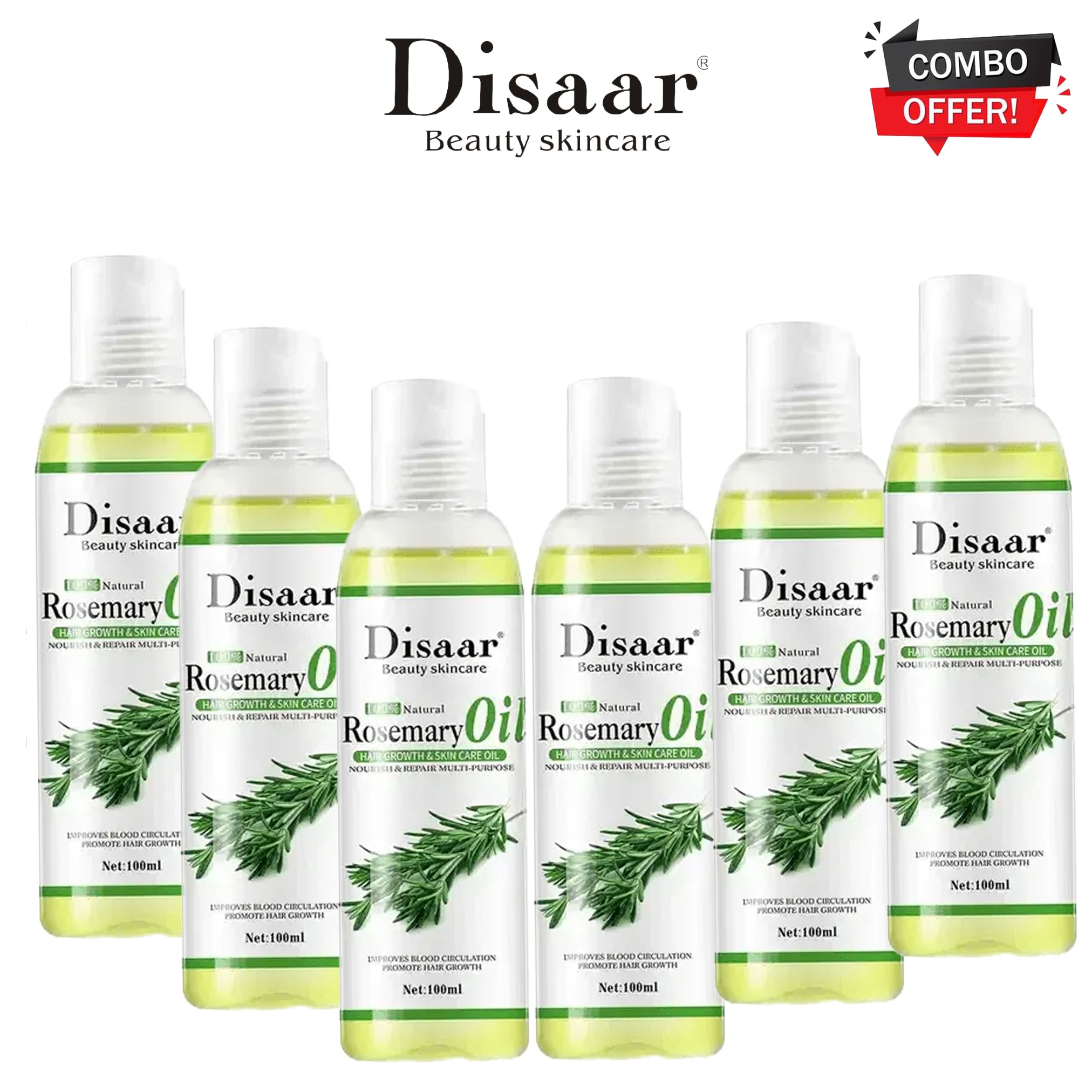 Disaar 100% Natural Rosemary Hair Growth & Skin Care Oil – 6 Pack Combo (100ml each)