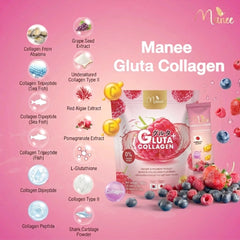 Manee Gluta Collagen Plus – Raspberry Flavor (20 Sachets × 10g Each)