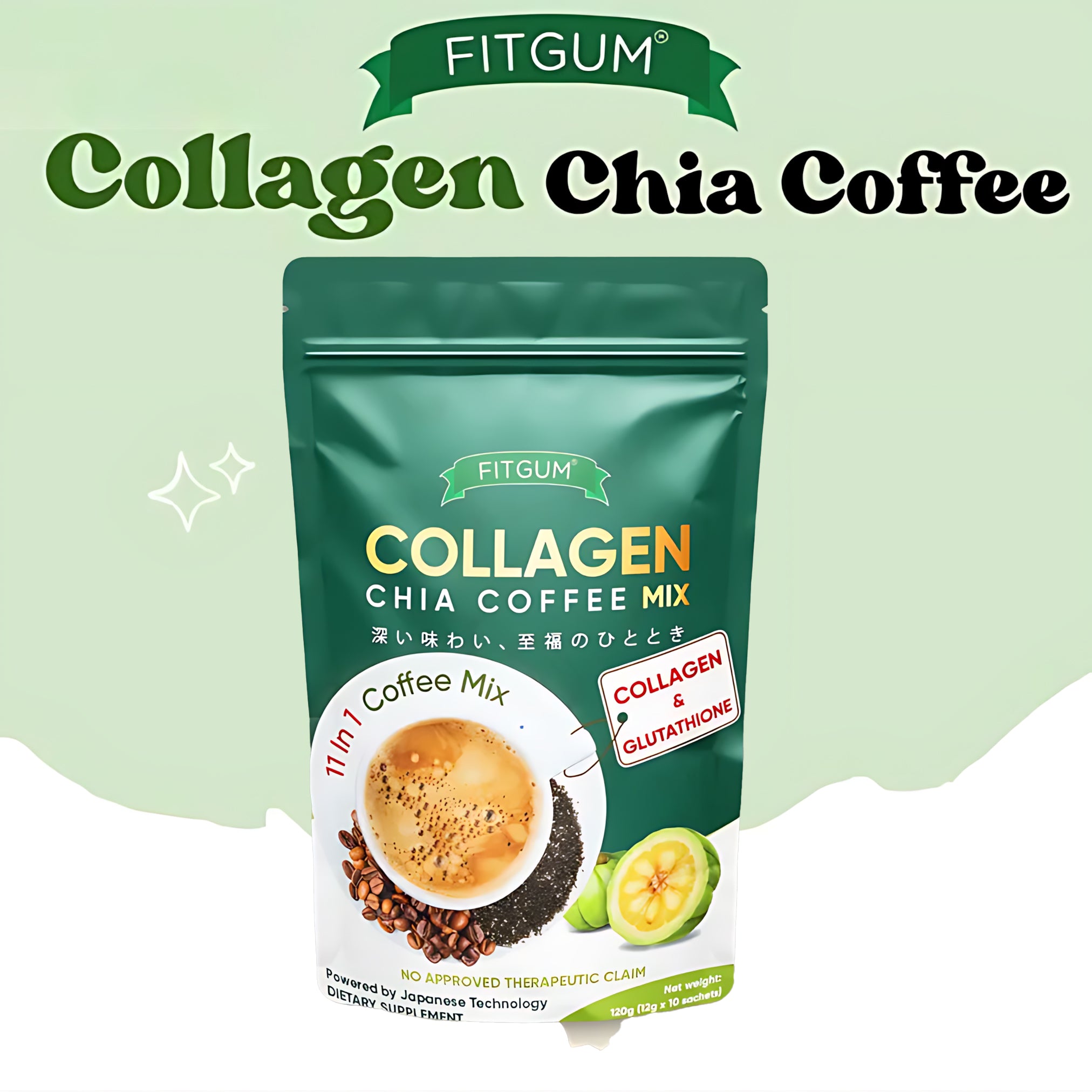 Fitgum Collagen Chia 11 in 1 Shape Coffee Mix – 12g x 10 Sachets