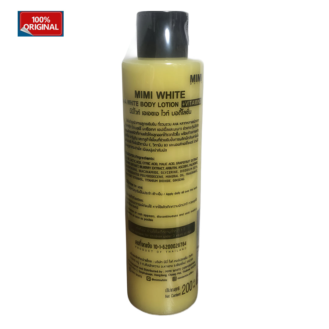 Mimi White AHA White Body Lotion + Super Vitamins Multi Alpha Hydroxy Acids - 200ml
