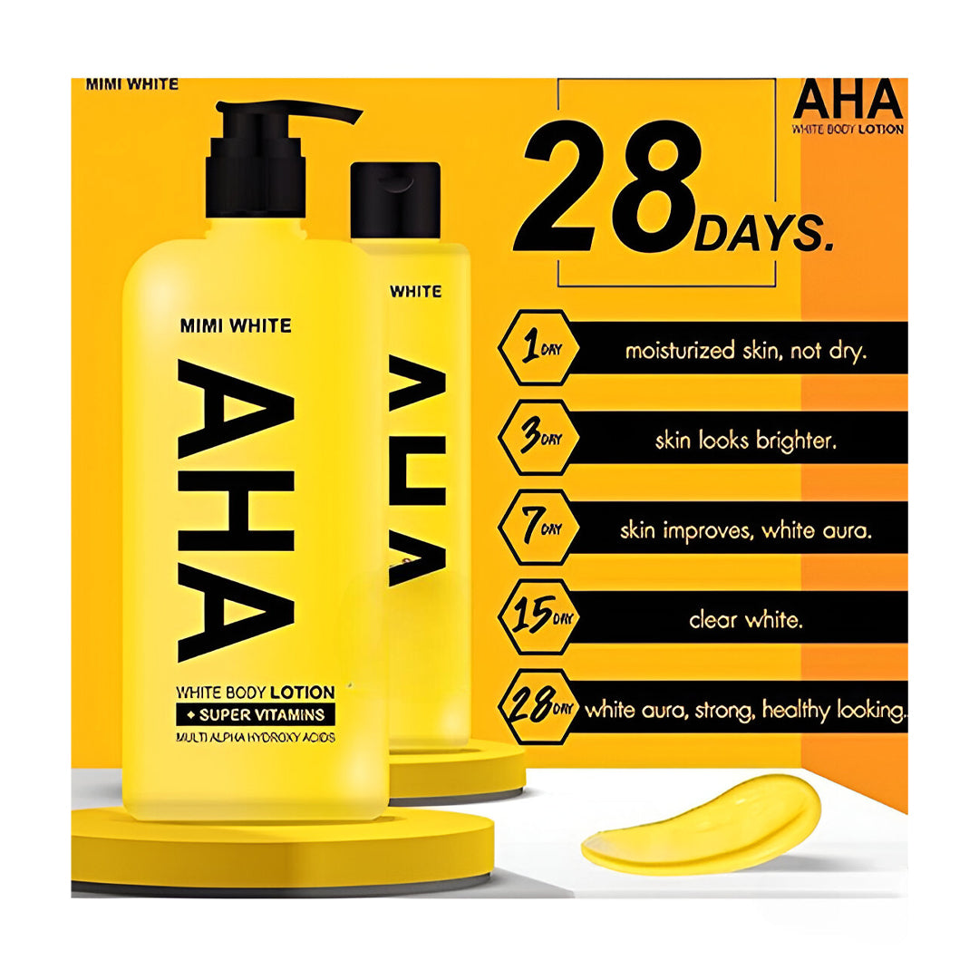 Mimi White AHA White Body Lotion + Super Vitamins Multi Alpha Hydroxy Acids - 200ml
