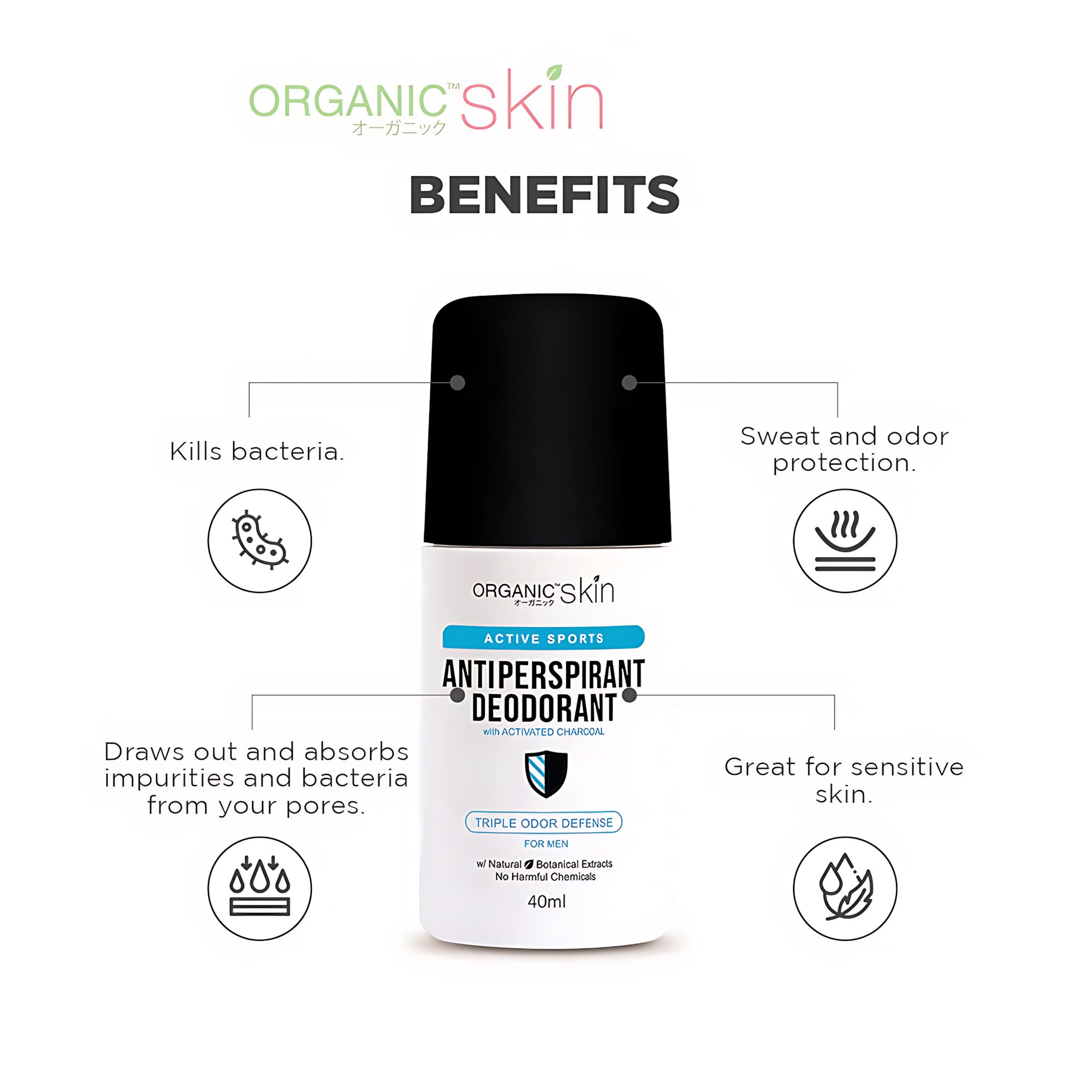 Organic Skin Active Sports Antiperspirant Deodorant for Men – 40ml