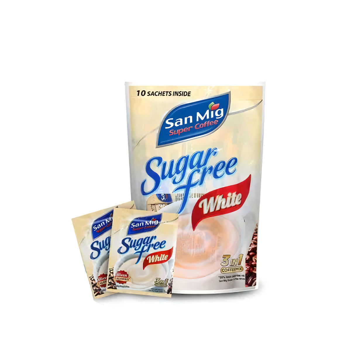San Mig Super Coffee Sugar-Free White 3-in-1 Mix (10g x 10 Sachets | 100g Total)