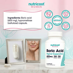 Nutricost Boric Acid Vaginal Suppositories 600mg – 30 Capsules