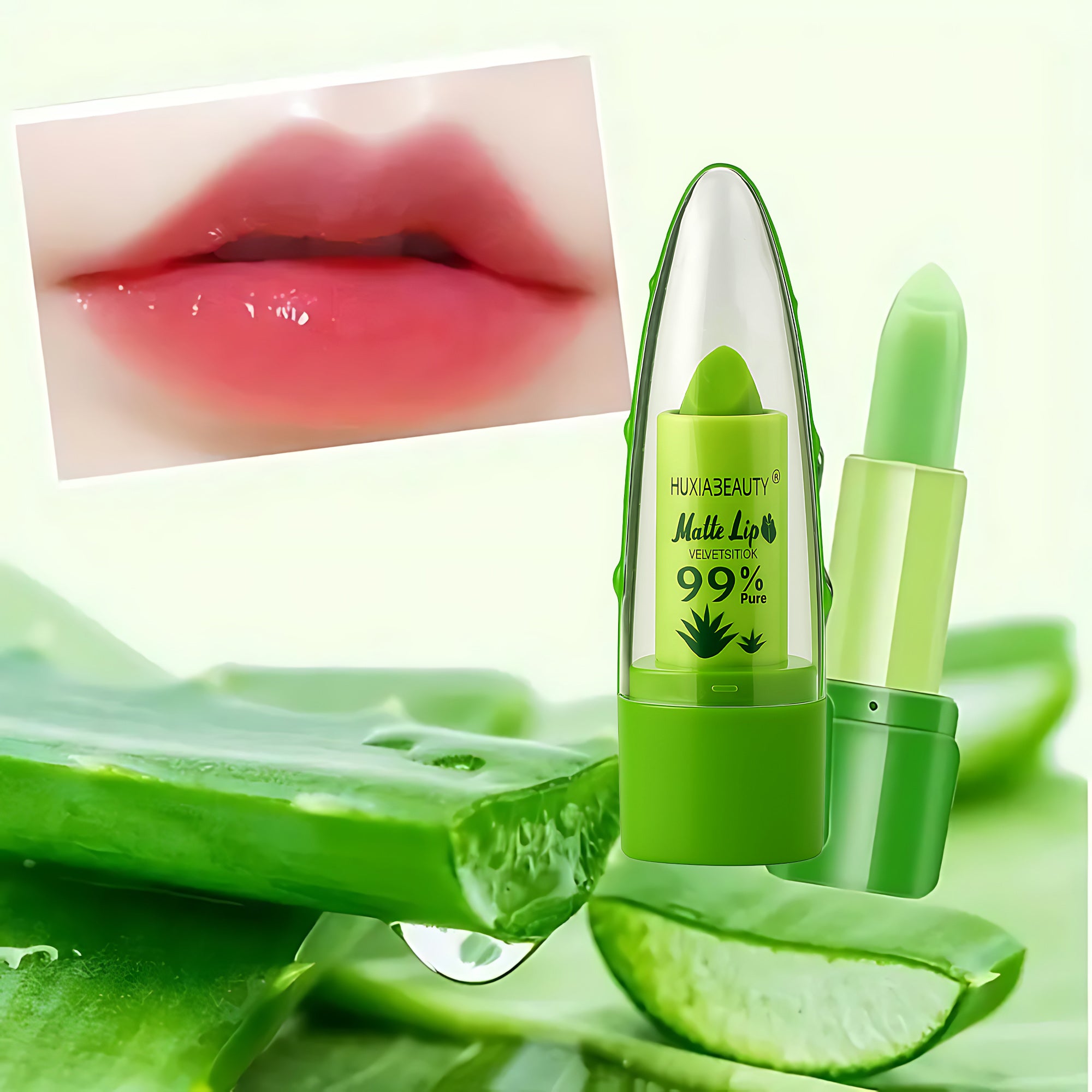 Huxiabeauty Matte Lip Velvet Lipstick – 99% Pure Aloe Vera Color-Changing Lipstick