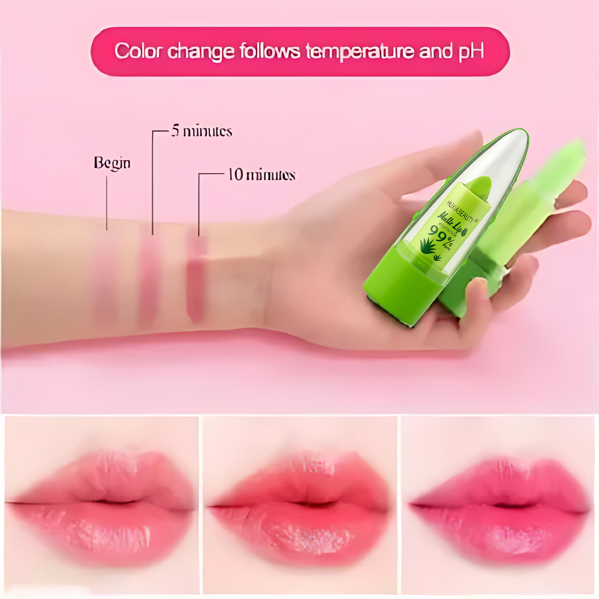 Huxiabeauty Matte Lip Velvet Lipstick – 99% Pure Aloe Vera Color-Changing Lipstick