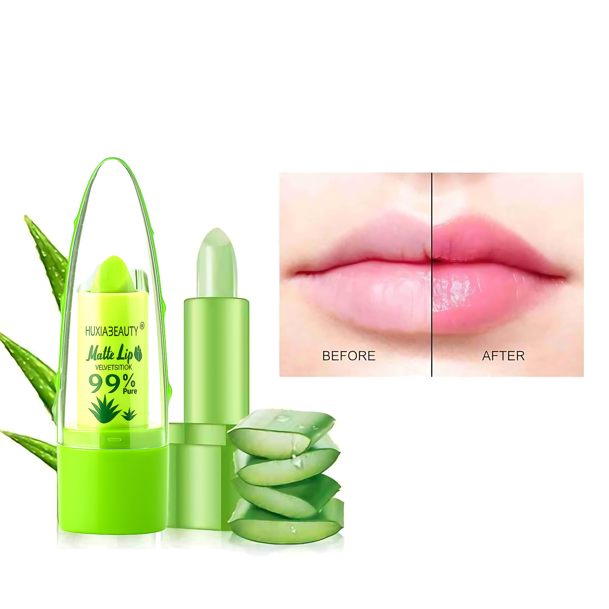 Huxiabeauty Matte Lip Velvet Lipstick – 99% Pure Aloe Vera Color-Changing Lipstick