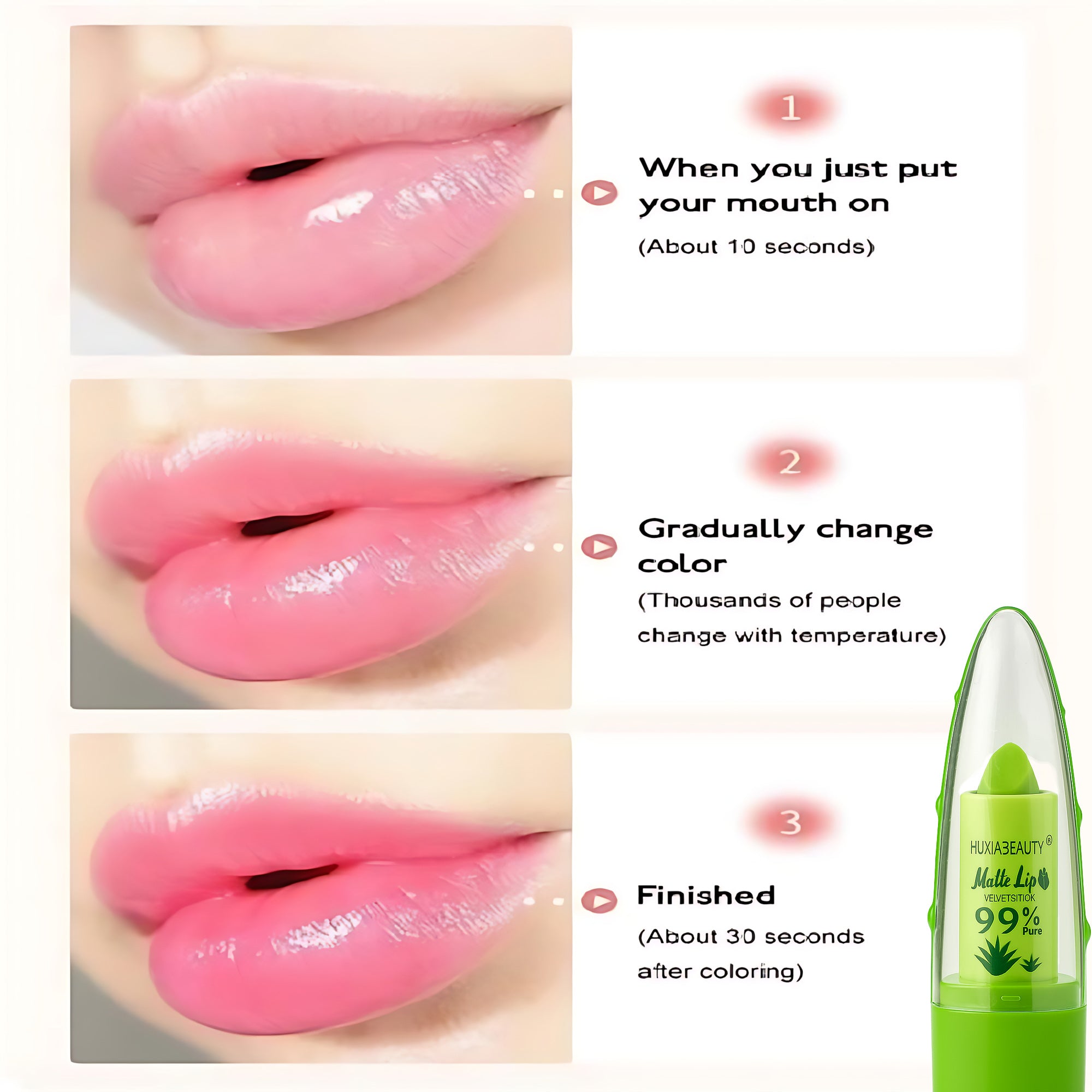 Huxiabeauty Matte Lip Velvet Lipstick – 99% Pure Aloe Vera Color-Changing Lipstick