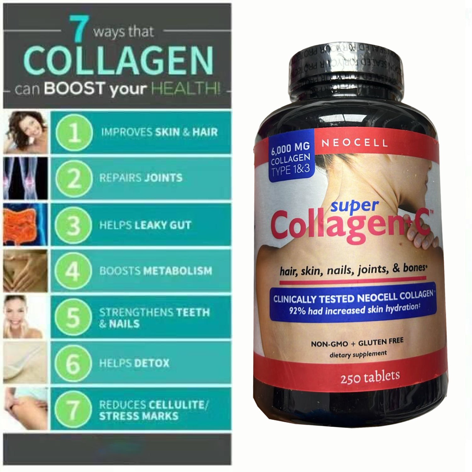NeoCell Super Collagen + C (6000mg Collagen Type 1 & 3) - 250 tab