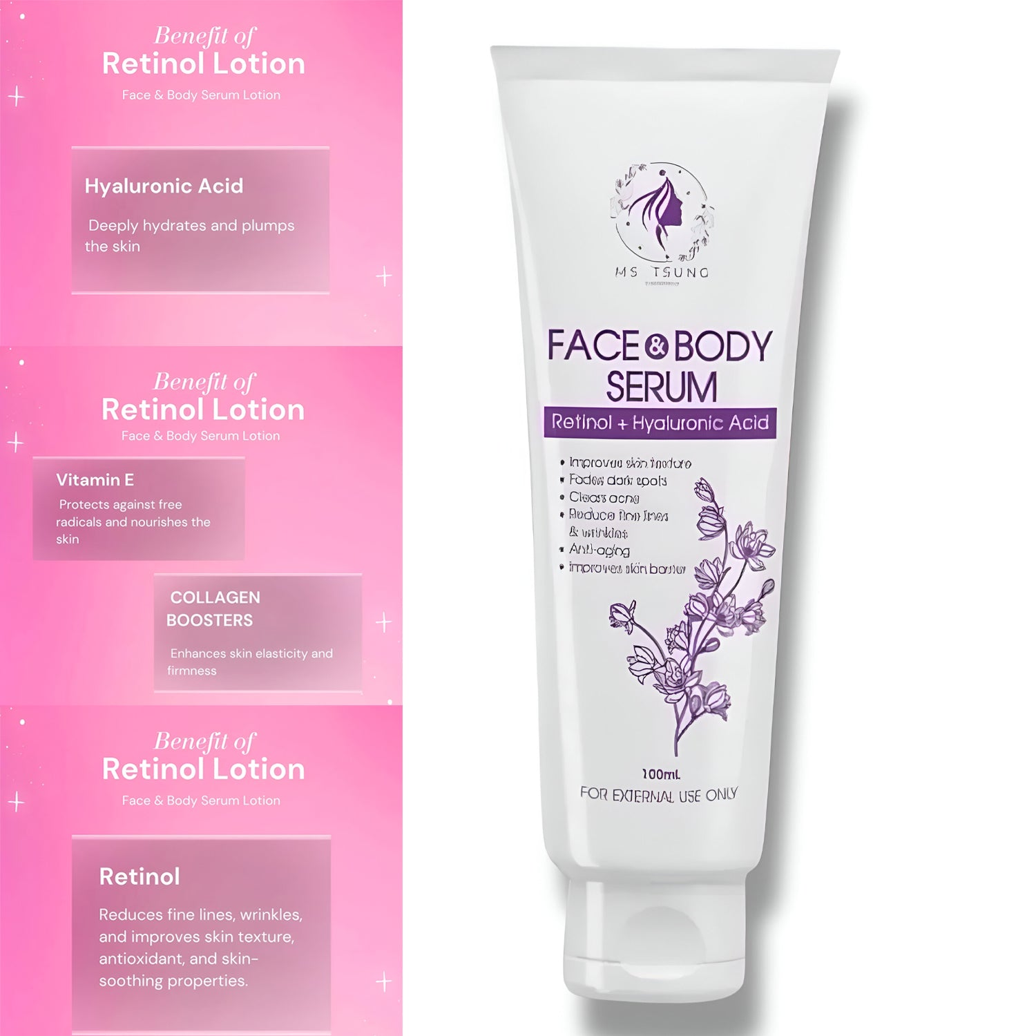 Ms. Tsung Face & Body Serum: Retinol & Hyaluronic Acid – 100 ml