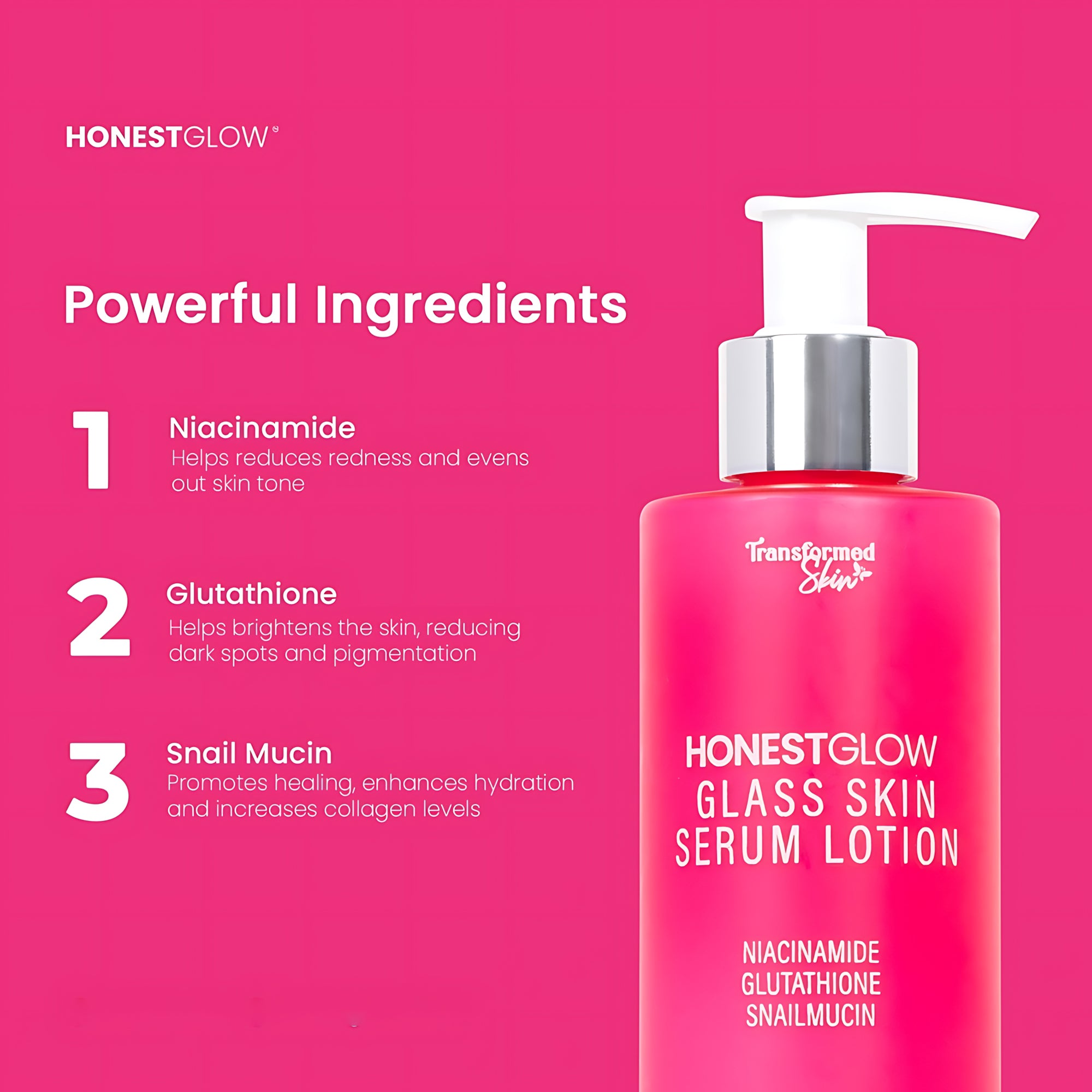 HONESTGLOW Glass Skin Serum Lotion – Niacinamide, Glutathione & Snail Mucin – SPF 50 PA+++(250ml)