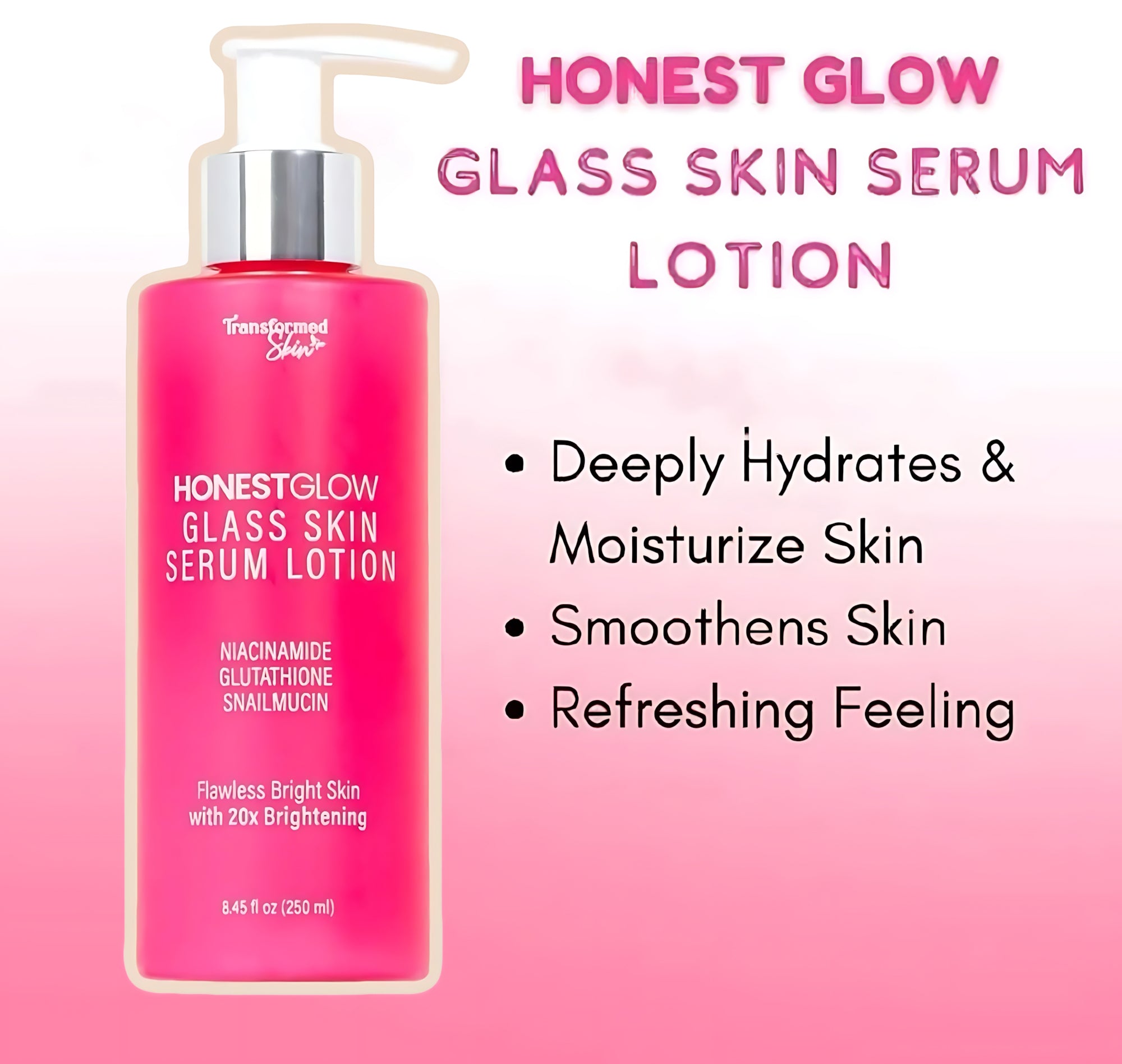 HONESTGLOW Glass Skin Serum Lotion – Niacinamide, Glutathione & Snail Mucin – SPF 50 PA+++(250ml)
