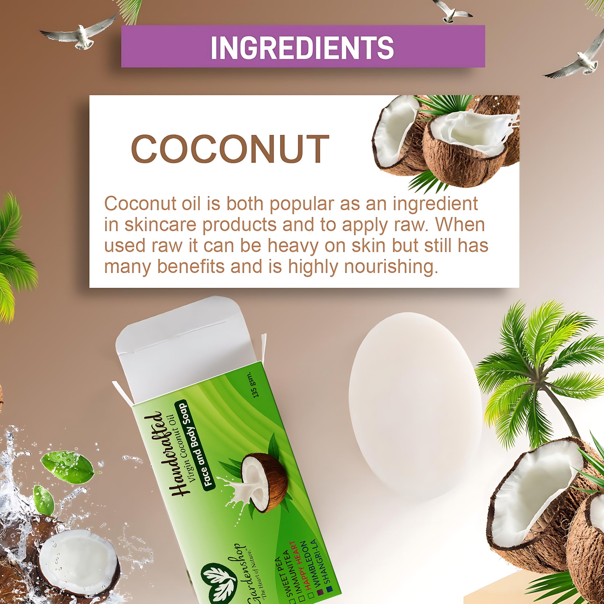 GardenShop Handcrafted Virgin Coconut Oil Face & Body Soap – 135g (Immunitea)