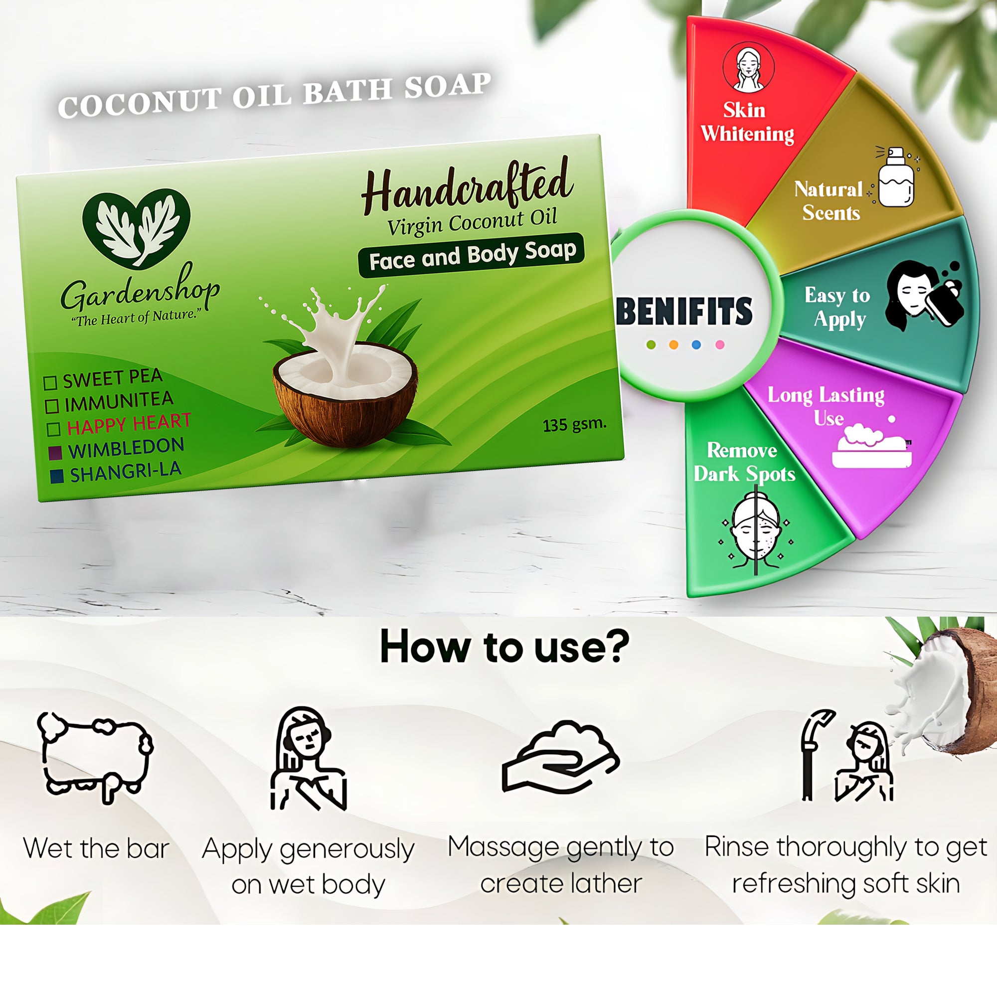 GardenShop Handcrafted Virgin Coconut Oil Face & Body Soap – 135g (Immunitea)