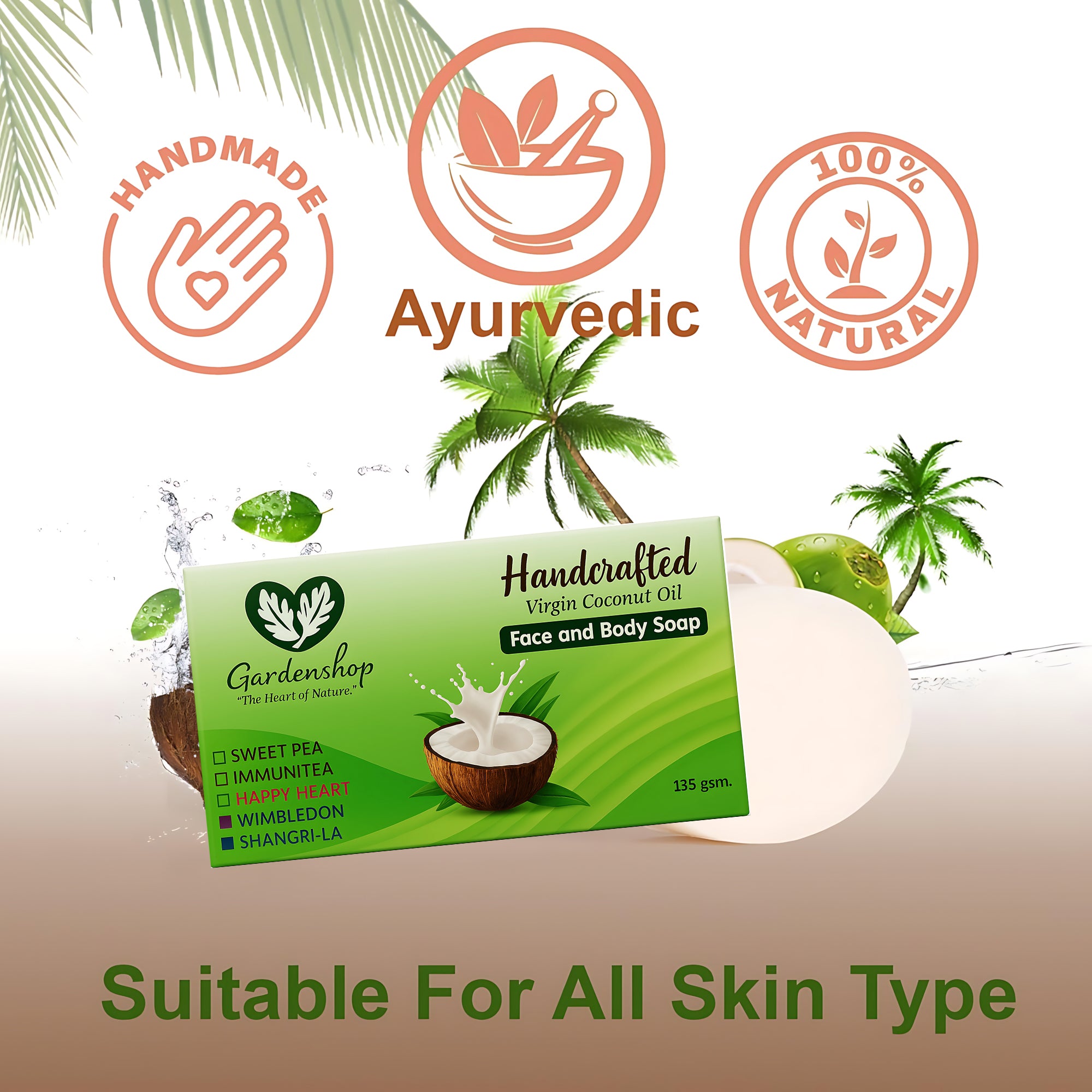 GardenShop Handcrafted Virgin Coconut Oil Face & Body Soap – 135g (Immunitea)