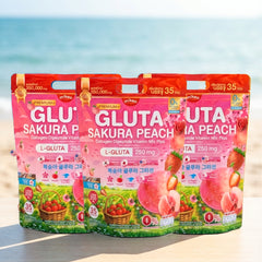 Mikeo Gluta Sakura Peach Collagen Dipeptide Vitamin Mix Plus - 35 Sachets × 10g (3 Pcs Combo)