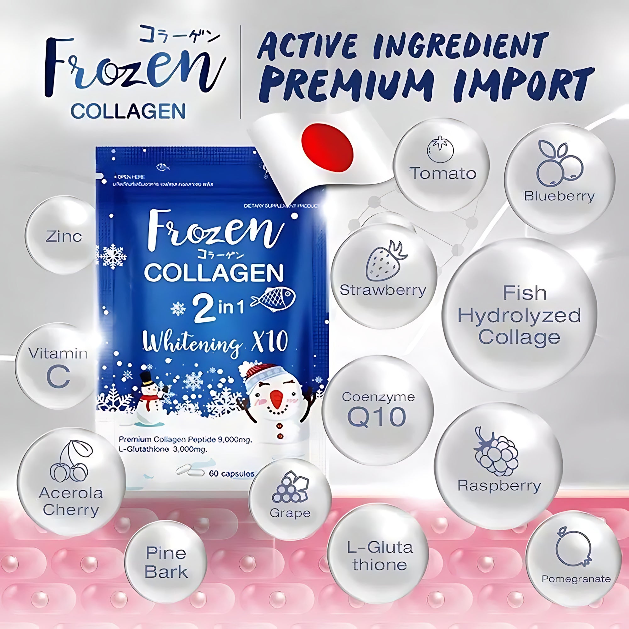 Frozen Collagen 2 in 1 Premium Collagen Supplements - 60 Capsules