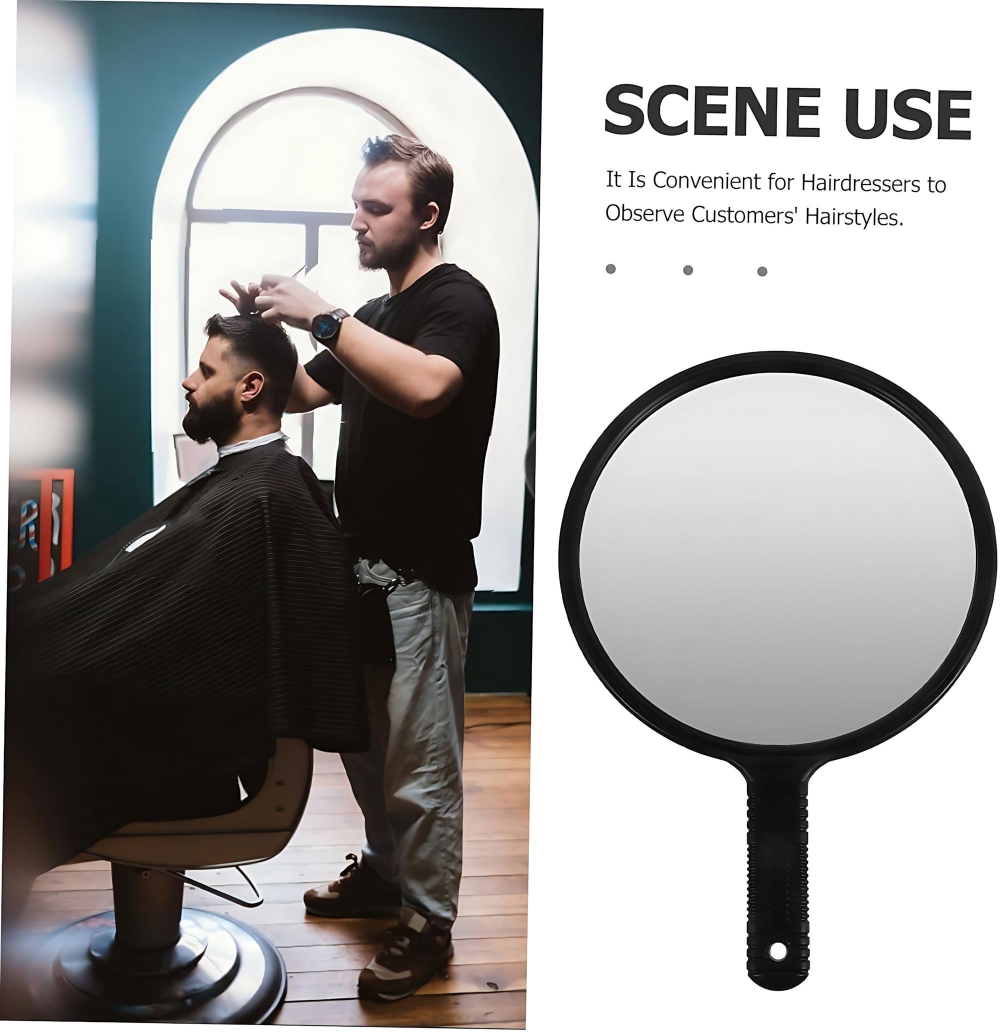 Hair Salon Handheld Mirror – Large Round Vanity Mirror with Handle (Black)