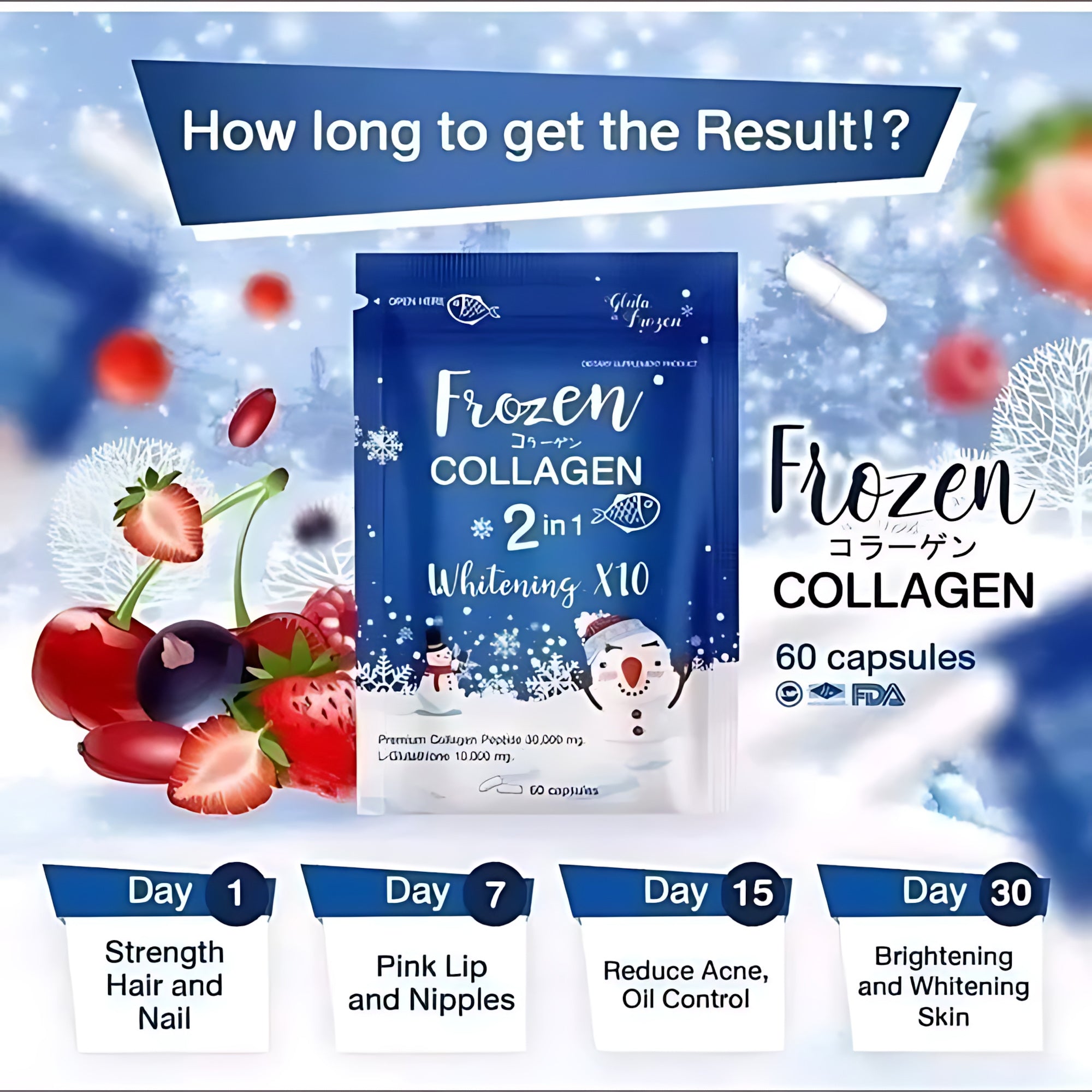 Frozen Collagen 2 in 1 Premium Collagen Supplements - 60 Capsules