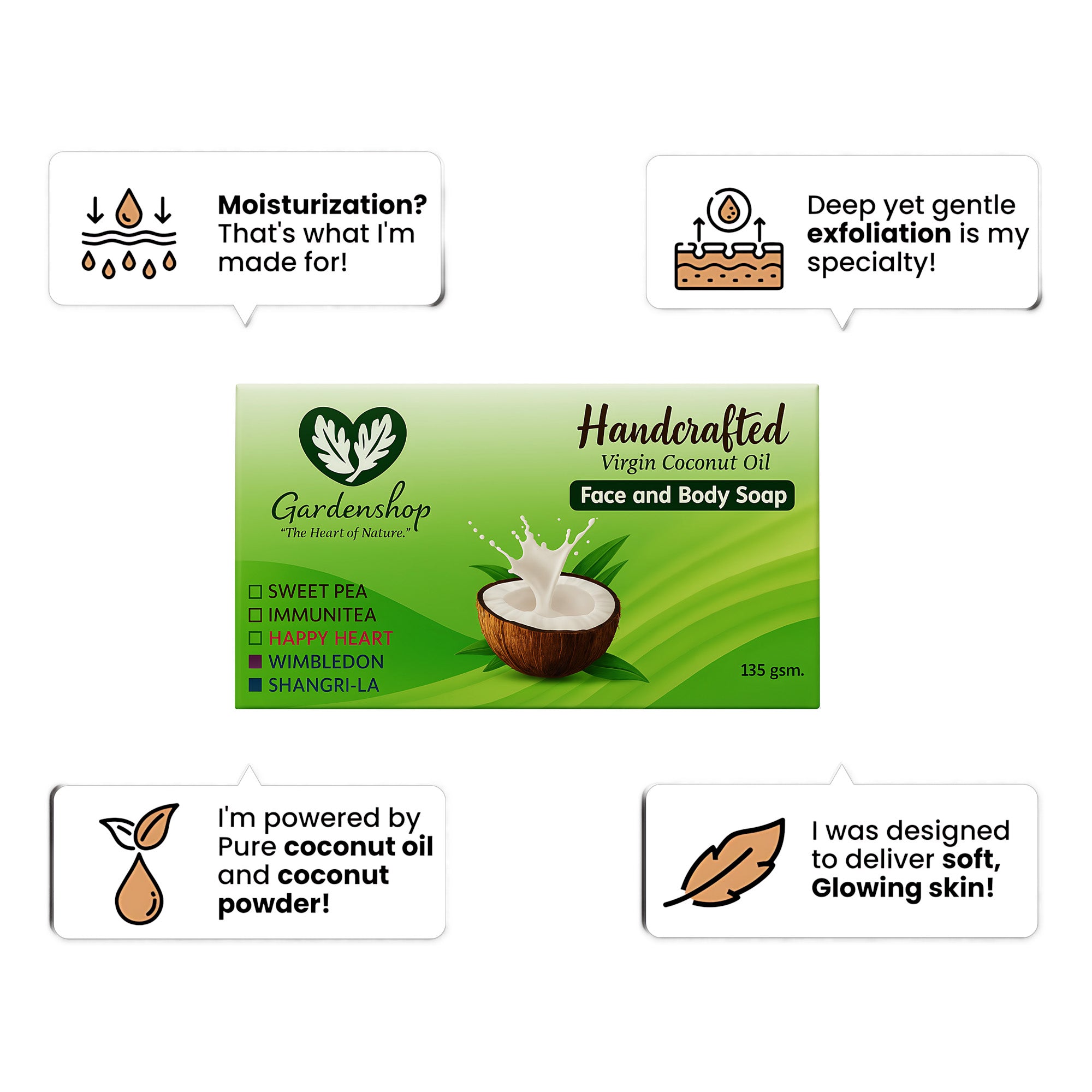 GardenShop Handcrafted Virgin Coconut Oil Face & Body Soap – 135g (Immunitea)