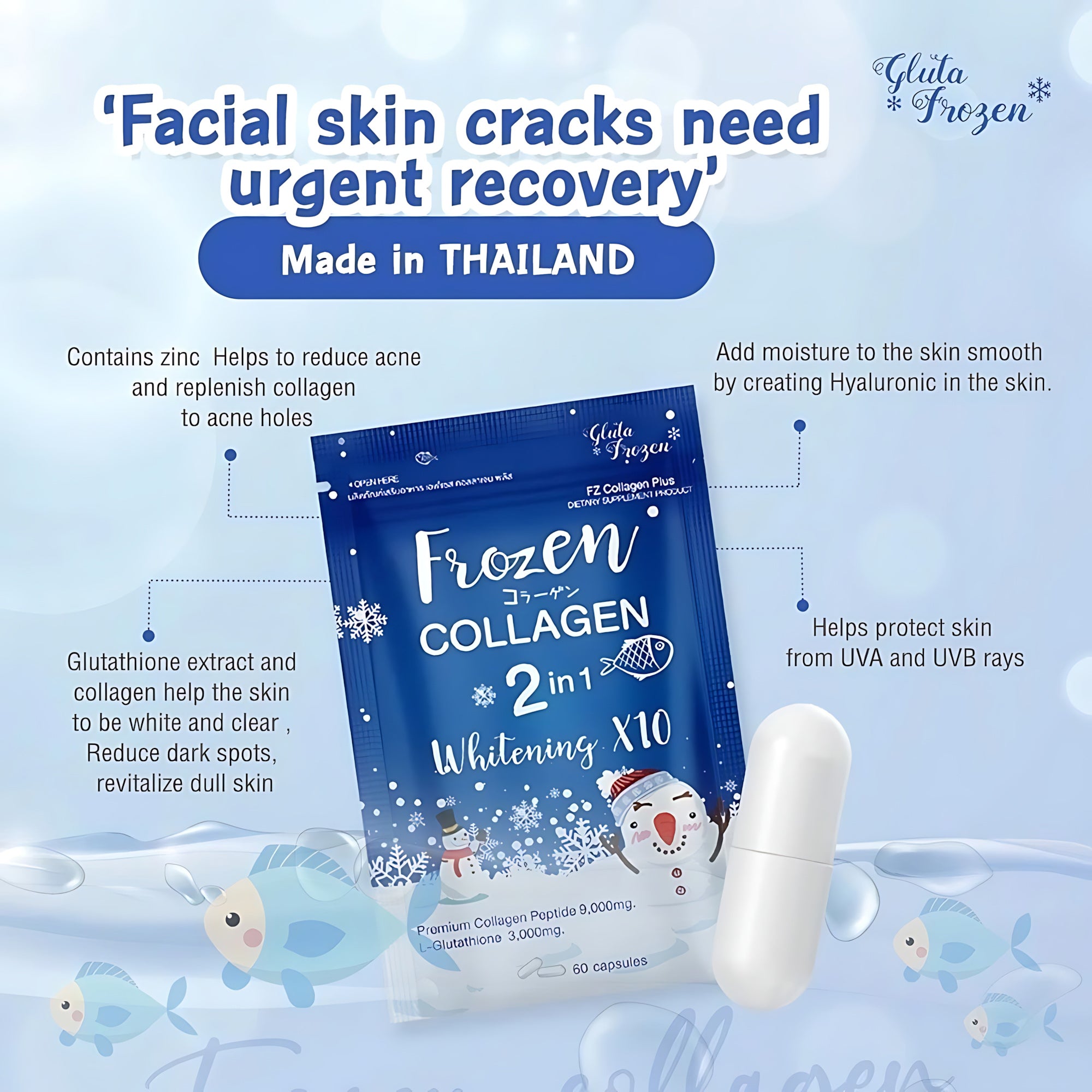 Frozen Collagen 2 in 1 Premium Collagen Supplements - 60 Capsules
