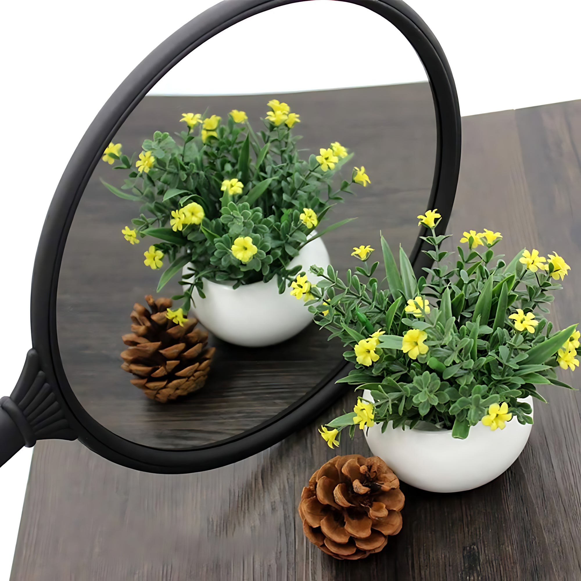 Hair Salon Handheld Mirror – Large Round Vanity Mirror with Handle (Black)