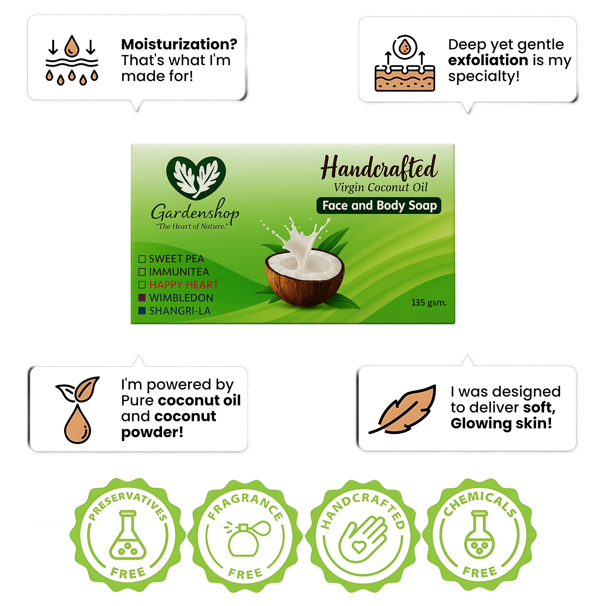 GardenShop Handcrafted Virgin Coconut Oil Face & Body Soap – 135g (Immunitea)