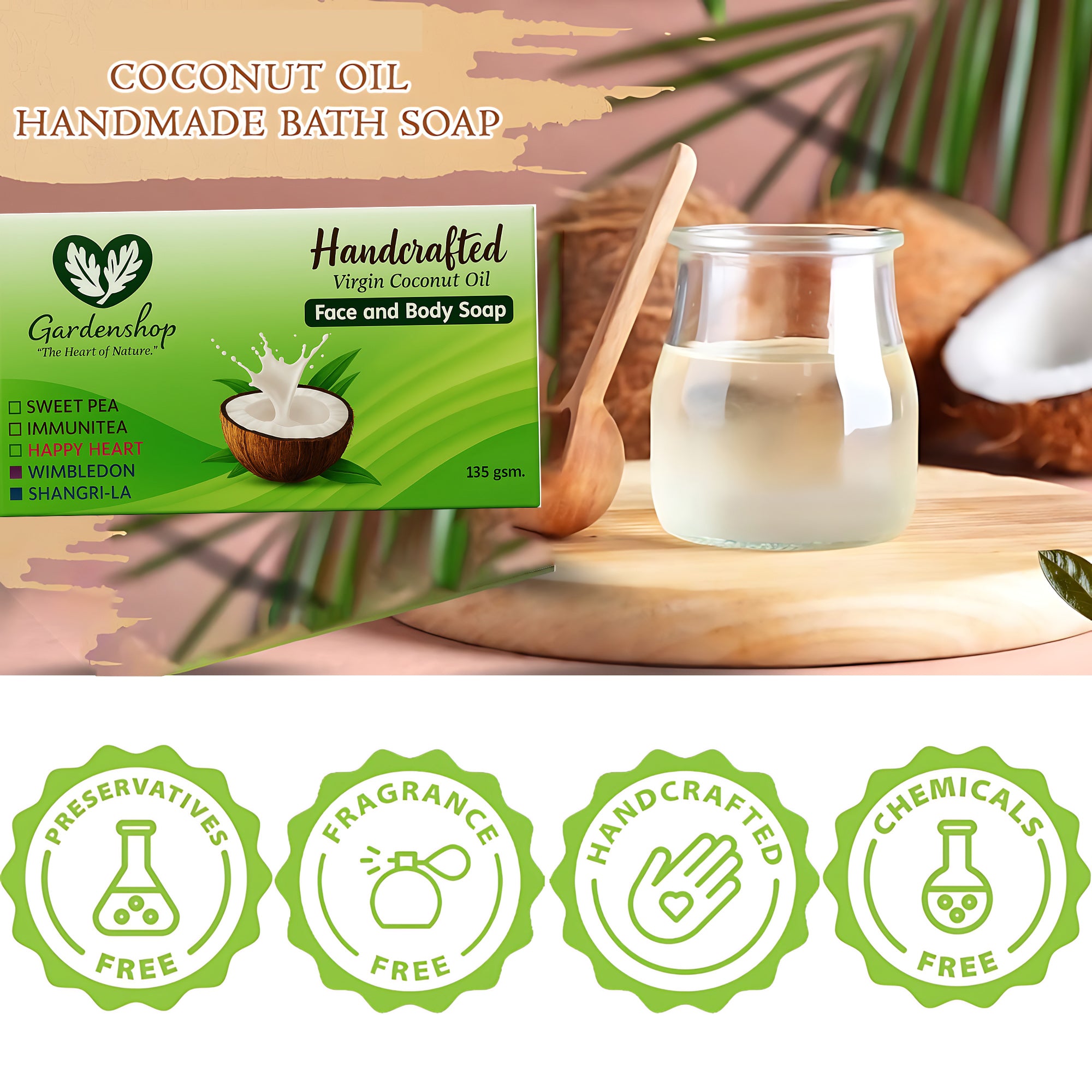GardenShop Handcrafted Virgin Coconut Oil Face & Body Soap – 135g (Immunitea)
