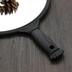 Hair Salon Handheld Mirror – Large Round Vanity Mirror with Handle (Black)