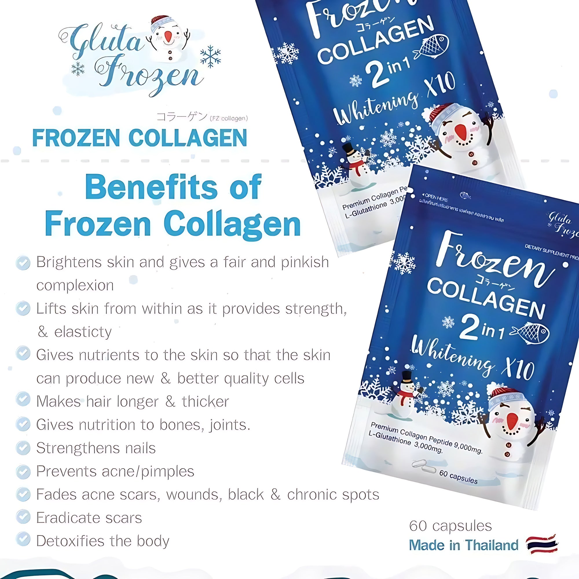 Frozen Collagen 2 in 1 Premium Collagen Supplements - 60 Capsules