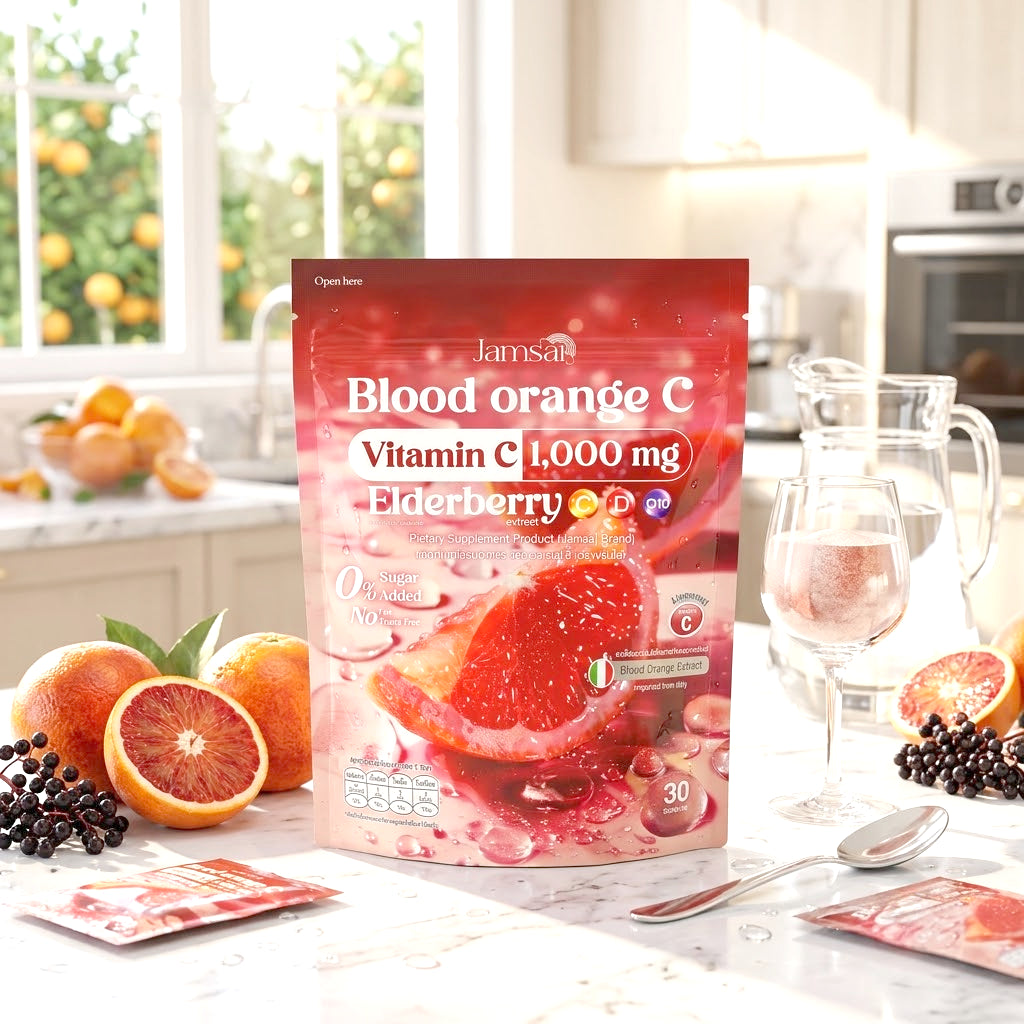 Jamsai Blood Orange C Vitamin C 1000mg + Elderberry – 30 Sachets