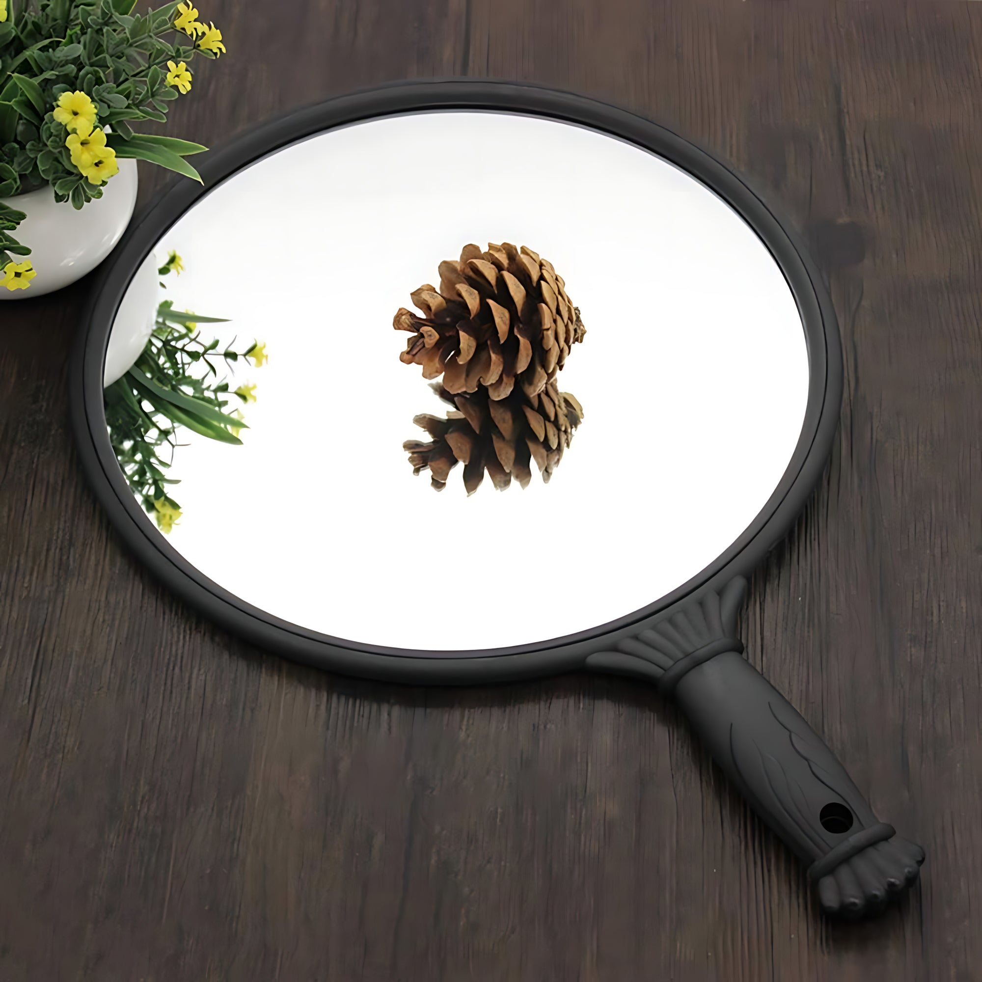 Hair Salon Handheld Mirror – Large Round Vanity Mirror with Handle (Black)