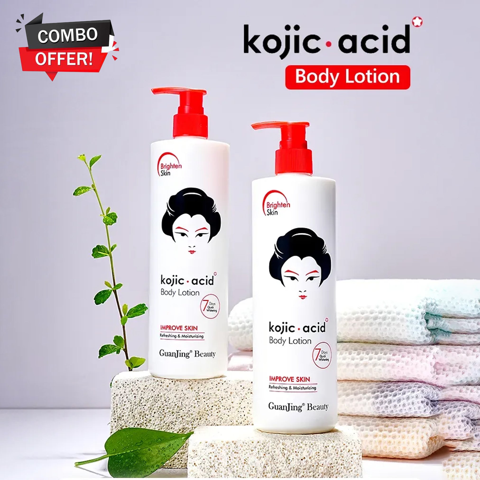 Guanjing Beauty Kojic Acid Moisturizing Body Lotion – 480g (2-Pack Combo)