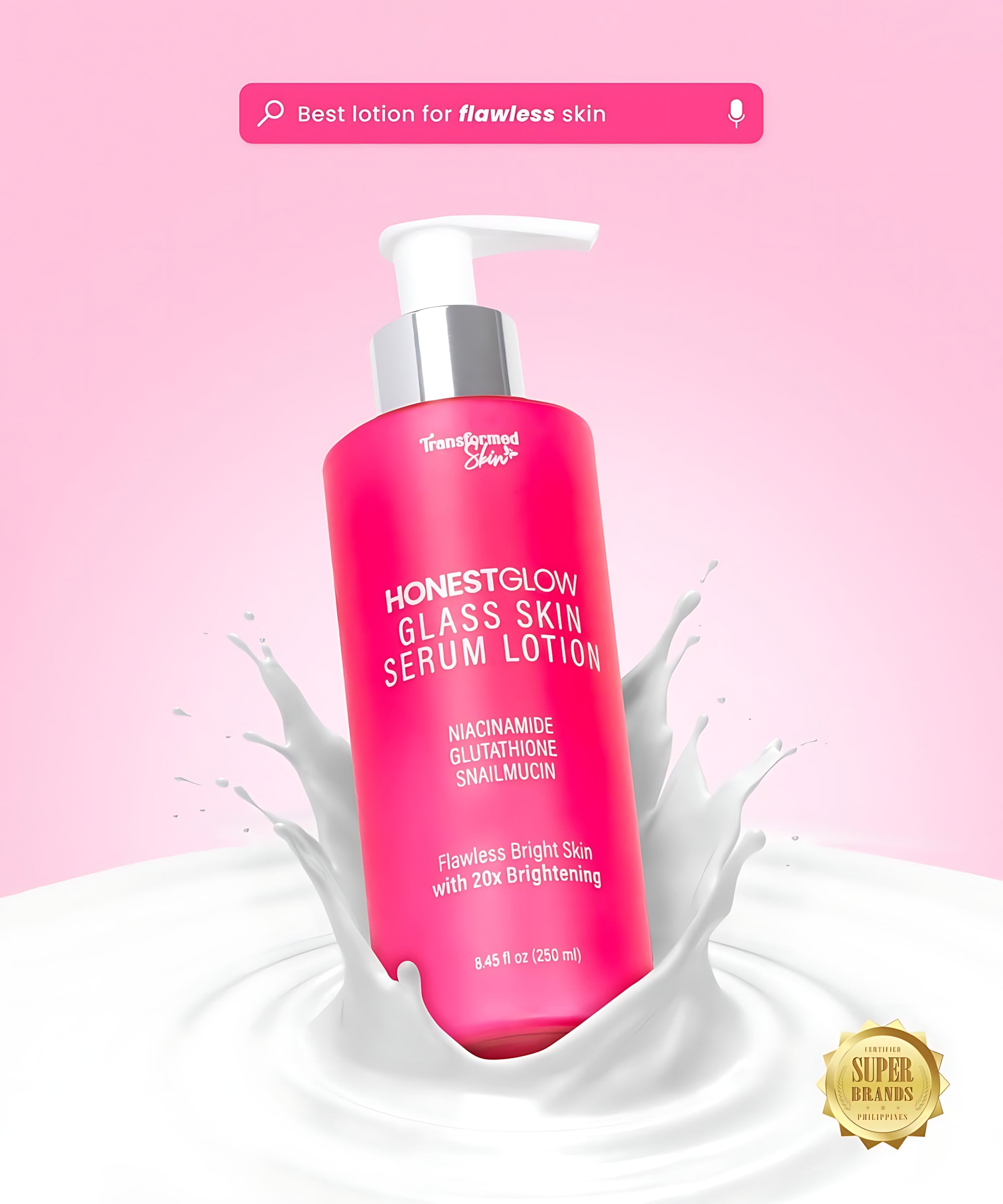 HONESTGLOW Glass Skin Serum Lotion – Niacinamide, Glutathione & Snail Mucin – SPF 50 PA+++(250ml)