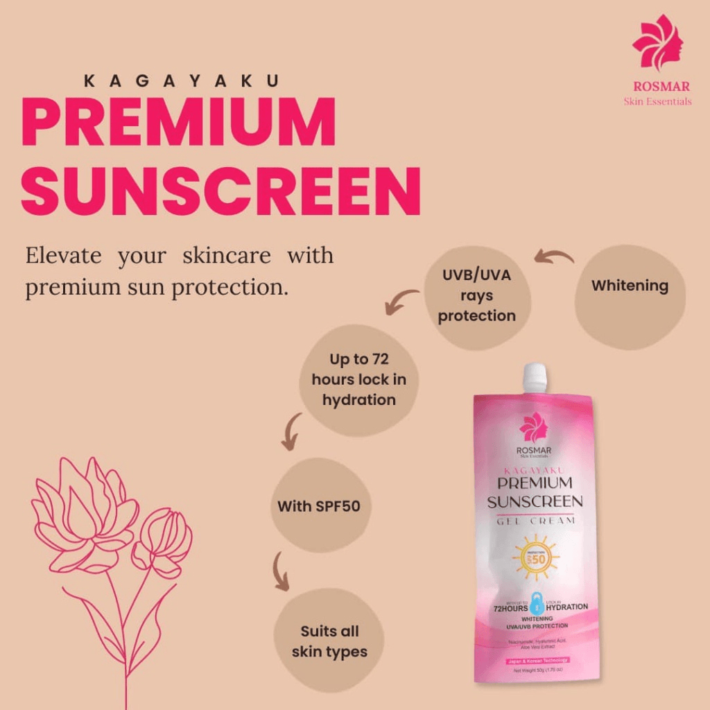 Rosmar Kagayaku Premium Sunscreen Gel Cream SPF50 - 50g - Pinoyhyper