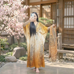 Women's Kimono Long Dress with Matching Scarf – Stretchable Satin | Free Size
